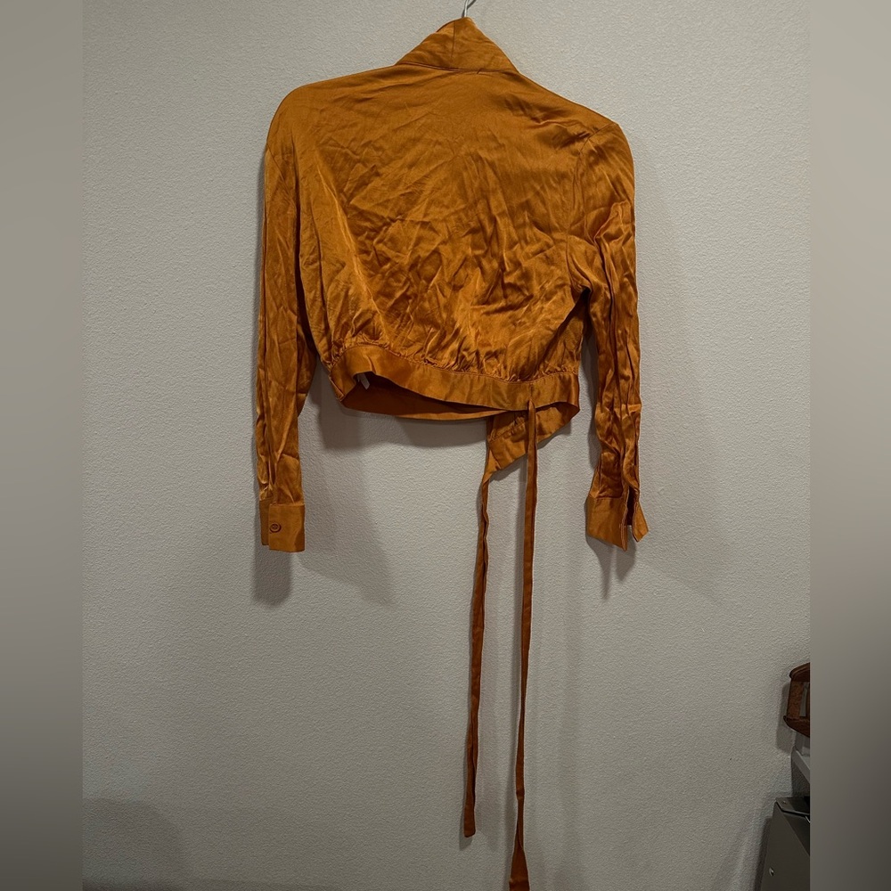 Golden Satin Long Sleeve Wrap Crop - Picture 8 of 10